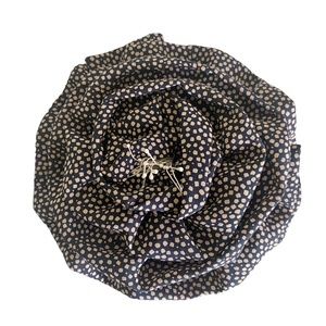 Vintage 80s Silk Polka Dot Flower 6 Inch Pin Brooch